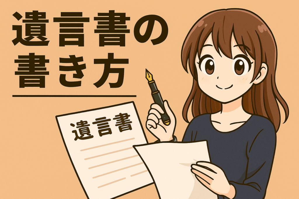 遺言書の説明をする若い女性キャラクター(アニメ風イラスト)」