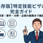 特定技能ビザ制度をわかりやすく解説する図解。埼玉県東松山市の行政書士が制度概要・受入要件・企業の義務まで詳しく案内。