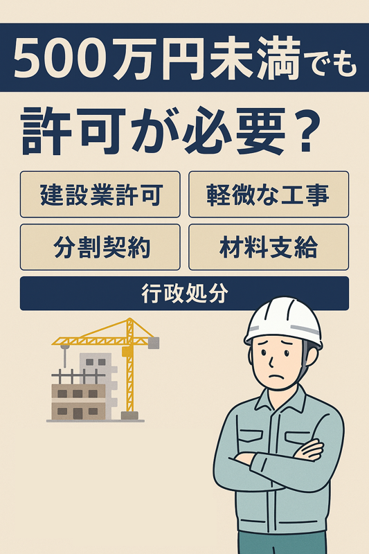 500万円未満でも建設業許可が必要なケースを解説する日本語のインフォグラフィック