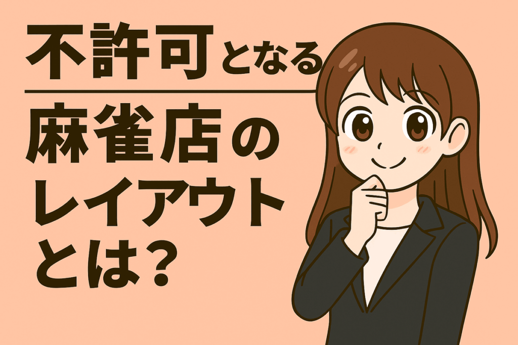 麻雀店の営業許可に関する説明をするスーツ姿の若い女性イラスト