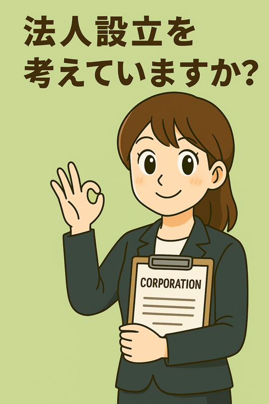 法人設立の手続きを説明する若い女性のイラスト|行政書士による会社設立サポートをイメージ