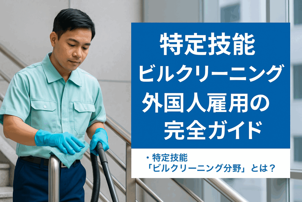 ビルの手すりを清掃中の外国人スタッフ｜特定技能ビルクリーニング分野の解説記事アイキャッチ
