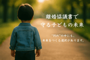夕暮れの道を歩く子どもの後ろ姿。離婚協議書の記事用のアイキャッチ画像で、未来への希望や家族の再出発を象徴している。